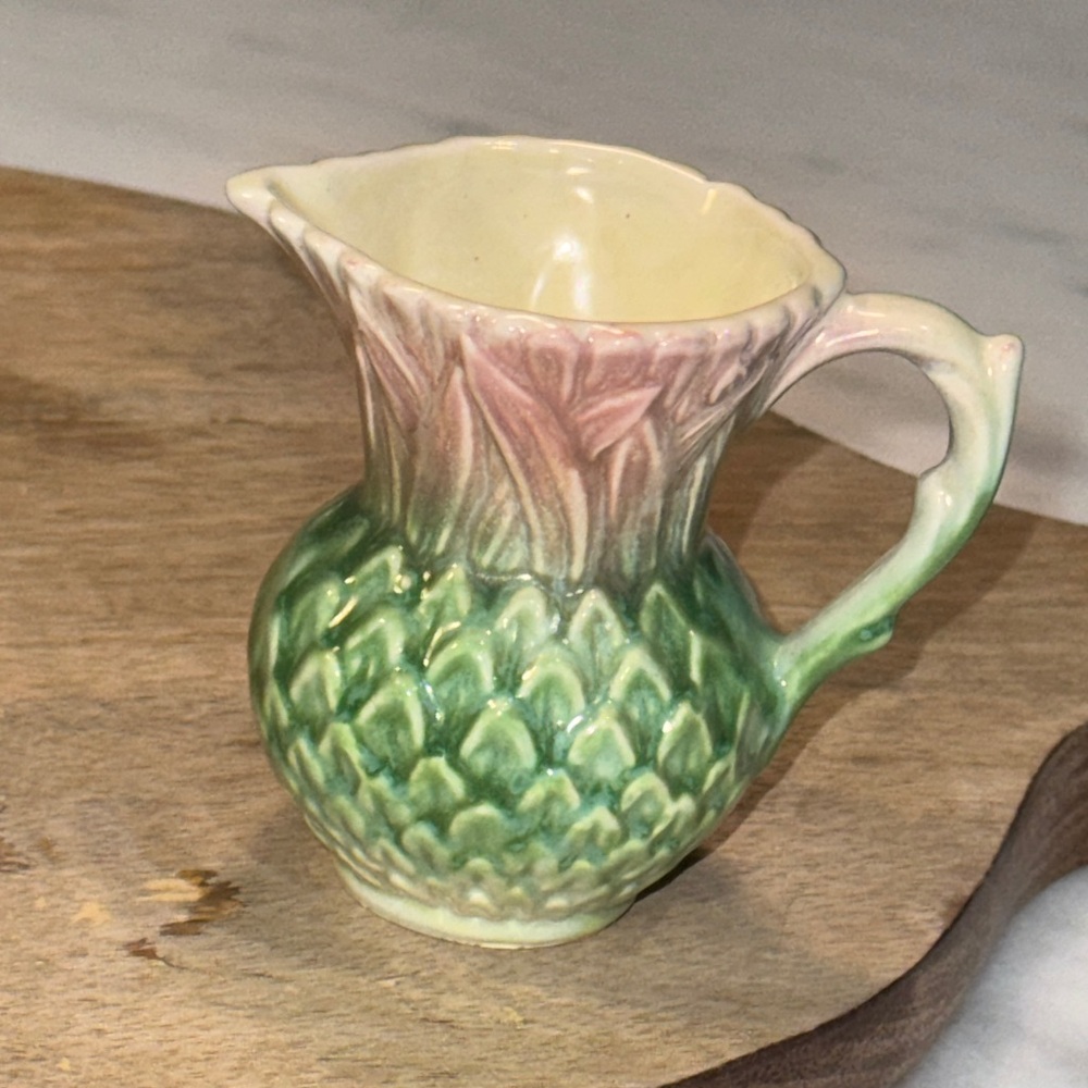 Vtg Sylvac Pottery Miniature Green Pink Thistle Jug No 400
